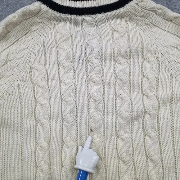 VTG IZOD Lacoste Sweater Mens Large White Cable Knit V Neck Tennis Pullover 80s